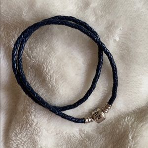 Pandora Navy Leather Cord Double Length Bracelet